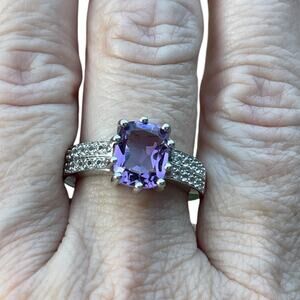 Purple Amethyst Created White Sapphire Ring 925 Sterling Silver US Size 7